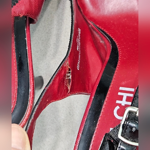 Carlos Falchi Leather Deep Red and Black Slingback Heels - Size 8 - Picture 7 of 9